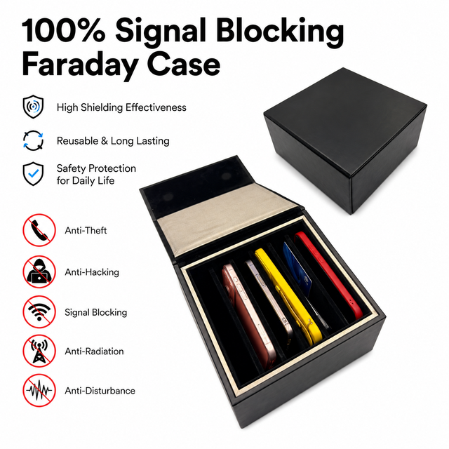 Custom Faraday EMF Box Signal Blocking Case Anti-Theft Pouch with PU Material Water Resistant 4-6 Compartments for Phone Key Fob