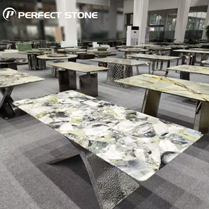 Mesa de Comedor de Mármol Color Esmeralda de Alta Calidad, Muebles de Piedra de Lujo para <span class=keywords><strong>Hotel</strong></span> y Hogar, Fabricante de Muebles Personalizados - Product Image 1