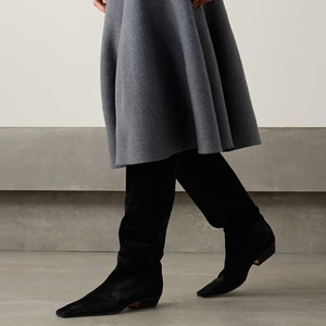 Size 46 Women Suede Knee High <b>Boots</b> Low Chunky Heels Suede Shoes on Wide Fit Pointed Toe Long <b>Boots</b> - Product Image 2