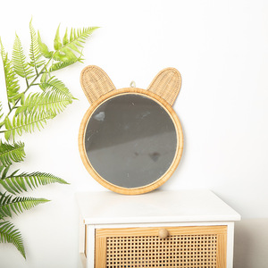 Specchio da Parete Bohémien con Orecchie di Gatto in Rattan 32CM, Specchio Decorativo per Trucco per Casa e Bagno - Product Image 3