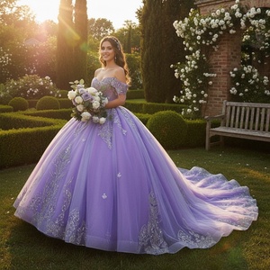 Lsmc95 Lavender Princess Modern Natural Waistline Quinceanera Dress Mexican Luxury <b>Lace</b> <b>Appliqued</b> Party Vestido De 15 for - Product Image 1