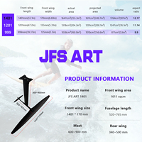 Nouvelle planche à foil en carbone JFS ART 1401 Power 1611 cm² avec envergure extra-longue, aile avant/arrière, fuselage, mât, base, vis, hydrofoil