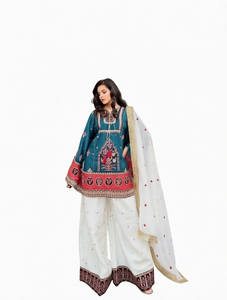 Embroidered <b>Kurta</b> Palazzo Set With Dupatta Traditional Loose Fit Indian Pakistani Suit <b>for</b> <b>Women</b> - Product Image 1