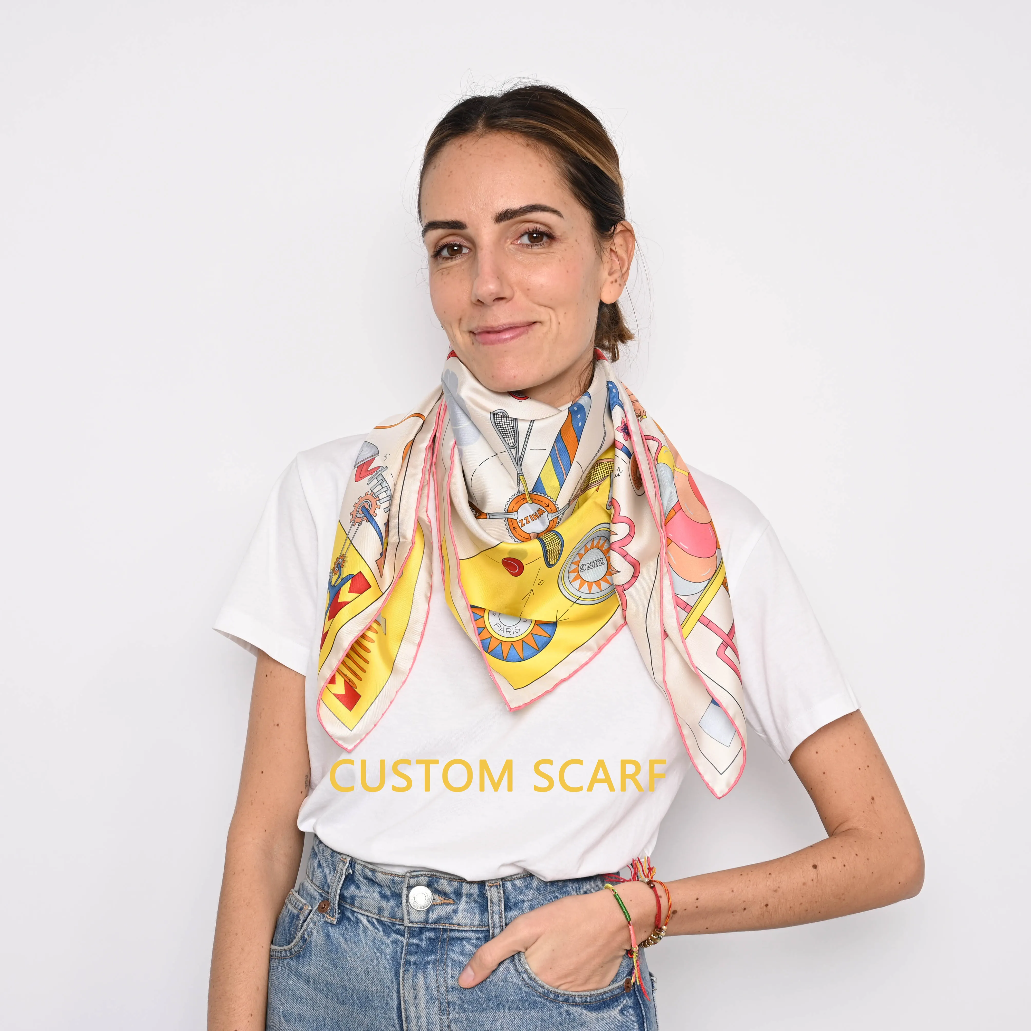 Factory No Moq Direct Wholesale China 100% Pure Silk Twill Square Scarves Fashion Custom Digital Printed Own Design Silk Scarf