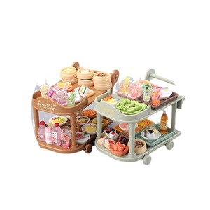 朝食おもちゃデザートキッチントロリーカートプラスチックごっこ遊びミニフードダイニングカートセット子供用キッチンおもちゃ - Product Image 1