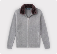 Pull cardigan en laine et acrylique mélangée avec col en fourrure, sortie d'usine TN, avec étiquette de col personnalisée