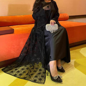 فستان نسائي أنيق ومحتشم للحفلات من طراز Ly12، طقم من قطعتين باللون البني مع أكمام واسعة مزينة بالدانتيل والترتر، مصنوع من البوليستر لفصلي الصيف والخريف، عباءات - Product Image 2