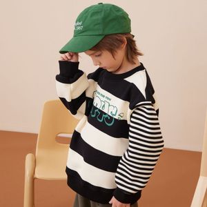 Felpa a Maniche Lunghe per Ragazzi e Ragazze, Maglia Base con Collo Tondo per Bambini Più Grandi, Pullover Sportivo a Righe con Fodera in <span class=keywords><strong>Pile</strong></span>, Tinta in Capo - Product Image 2