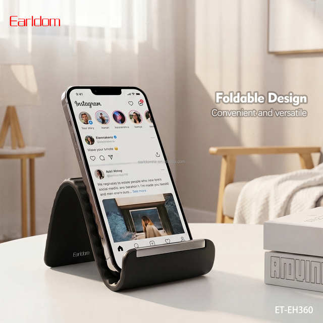 Earldom Foldable Desktop Phone Stand Universal Mobile Holder for IPhone ET-EH360 Black