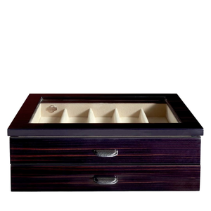 Boîtier de montre en bois moderne multifonctionnel ménager en bois d'ébène ombragé noir poli boîte de montre multipont avec dessus en verre - Product Image 2