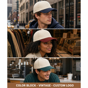 Gorra de béisbol de pana con bloques de color, estilo vintage, suave, transpirable, con visera firme, ajustable 56-60cm, logotipo personalizado, OEM, venta al por mayor, MOQ bajo - Product Image 2