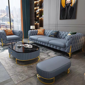 Ensemble de canapés en cuir et velours Chesterfield de luxe <span class=keywords><strong>royal</strong></span> avec pieds dorés pour salon - Product Image 1