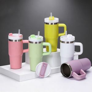 Gobelet isotherme portable en acier inoxydable 304 de 14 oz, anti-fuite, résistant aux chutes, avec paille et poignée, idéal pour les boissons, pour l'export. - Product Image 1