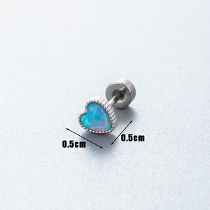 Copper Bezel Opal Star and Heart <b>Piercing</b> <b>Earrings</b> | Colorful Stone Stainless Steel Barbell Studs for Cartilage Helix Lobe - Product Image 4