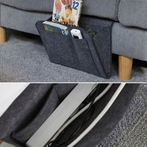 1pc Double Tier Felt Bedside <b>Storage</b> Bag <b>Wall</b> Mounted Modern Minimalist <b>Hanging</b> Caddy for Bedding Tools Multi-Pocket Durable - Product Image 6
