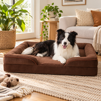 Lit pour chien orthopédique en mousse à mémoire de forme, gris, personnalisé, en peluche, non masticable, rectangulaire, avec 4 oreillers latéraux