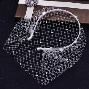 <span class=keywords><strong>Serre</strong></span>-tête en maille perlée avec strass, accessoires de cheveux élégants pour mariée, noir et blanc, pour bal et soirées - Product Image 2