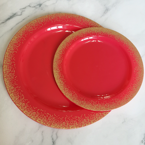 100 assiettes jetables dorées, argentées et rouges en PS sans BPA, motif à pois, pour la rentrée scolaire, marque Sweet Dew - Product Image 5