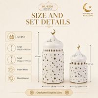 Lot de 2 lanternes de Ramadan en métal blanc crème, décorations islamiques pour le sol avec découpes croissant de lune et étoile