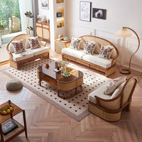 Ensemble de canapés de salon en rotin et bois de frêne vintage moderne personnalisable