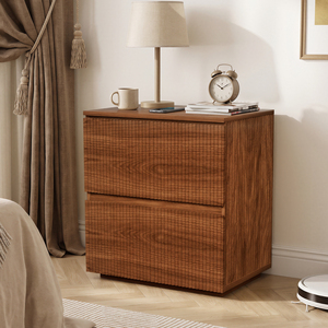 Wooden Bedside <b>Table</b> with Fluted Panel Front 2 Drawer <b>Storage</b> Nightstand Minimalist <b>Storage</b> Cabinet for Bedroom Sofa <b>Side</b> - Product Image 1