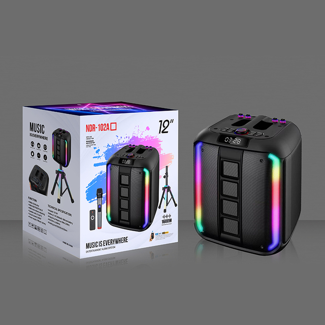 NDR-102A 12 Inch Portable Speaker Bass Music Outdoor High Quality RGB LED Plastic Sound System Sound Box Stage Mobile Phone DC
