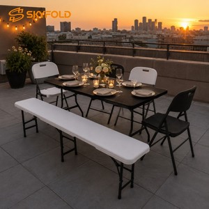 Ensemble table et chaises pliantes d'extérieur en PEHD blanc, vendu directement d'usine – Option économique pour événements design - Product Image 3