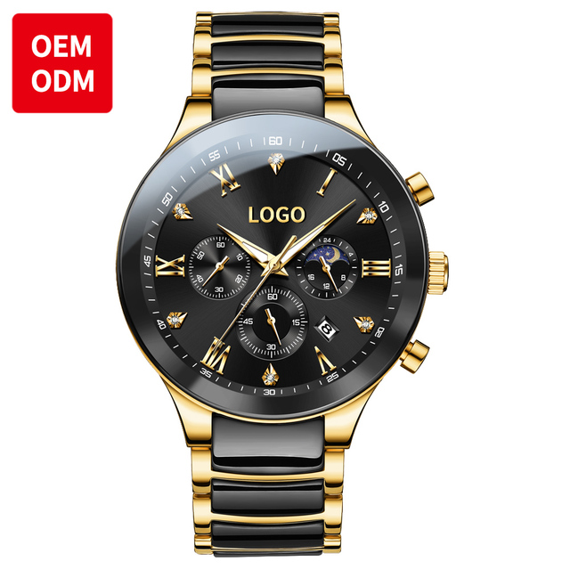 OEM ODM 7004 Luxury Bands Custom Odm Watches Multifunctional Moon Phase Watch Classic Waterproof Ceramics Man Quartz Watch