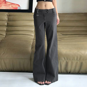 Women Button <b>Down</b> Straight Leg Trousers Loose Fit Woven <b>Pants</b> Y2K Style Ladies Casual Long <b>Pants</b> - Product Image 2
