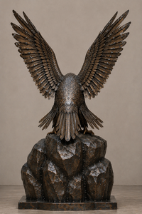 Statue d'aigle chauve en bronze aux ailes écartées, sculpture d'aigle en métal sur rocher pour la décoration extérieure de jardin, pelouse, patio, cour et aménagement paysager - Product Image 3