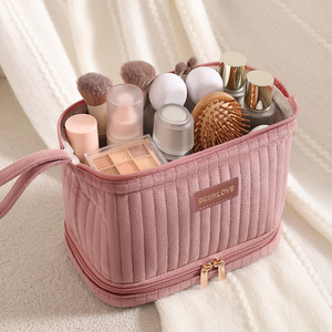 Double Layer Cosmetic <b>Bag</b> Pink Rectangle Large Capacity Travel Makeup Storage <b>Bag</b> For Women Toiletry Organizer - Product Image 4