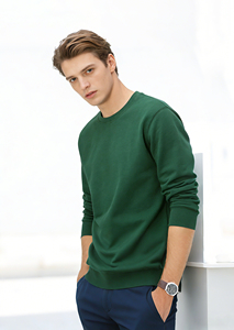 Men's <b>Green</b> Crew Neck Knitted Cotton Sweatshirt Regular Fit Solid Color Casual Pullover Autumn Wear - Product Image 2