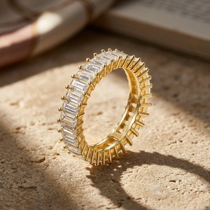 Bague d'éternité en argent sterling S925 avec moissanite taille baguette pour femme, luxueuse, empilable, pour banquets, bague de doigt pour dames - Product Image 4