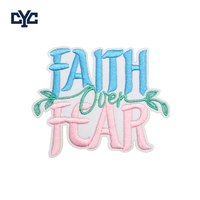 Patchs thermocollants en tissu brodés personnalisés « Believe Faith », forme carrée, avec slogan coloré à faire soi-même