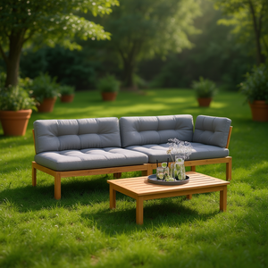 ชุดโซฟาไม้สักสีเทาแบบโมดูลาร์ 3 ที่นั่ง เฟอร์นิเจอร์กลางแจ้ง ดีไซน์ร่วมสมัย - Product Image 2