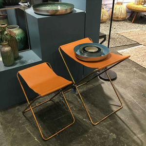 Nordic style top-grain cowhide stool, modern minimalist bedroom <b>table</b>, home decor living room coffee <b>table</b> - Product Image 1