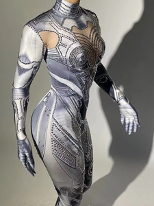 Combinaison moulante sexy pour femme, imprimé robot, avec strass, style showgirl, pour cosplay, jeu <span class=keywords><strong>de</strong></span> rôle et tenue <span class=keywords><strong>de</strong></span> <span class=keywords><strong>festival</strong></span> - Product Image 3