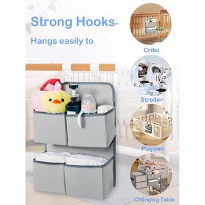 Organisateur de couches suspendu à 4 poches gris argenté pour berceau, parc pour bébé, table à langer, rangement pour bébé - Product Image 4