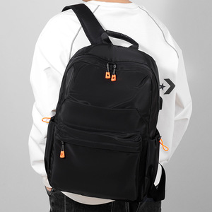 <b>Laptop</b> <b>Backpack</b> Black Large Capacity Men's Everyday Travel <b>Backpack</b> With Orange Zip Pulls - Product Image 4
