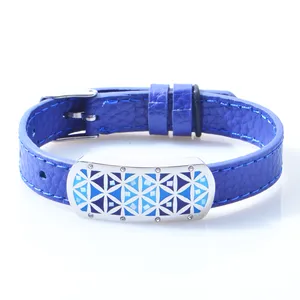 2023 Nieuwe Roestvrijstalen Email Met Parelmoer Donkerblauw Microfiber Lederen Armband Voor Dames