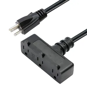 14AWG Extension Cable with 3 Prong Grounded Plug 3 Outlet 5-15R American standard Power cord