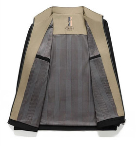 جاكيت رجالي بياقة قائمة للربيع والخريف، بدلة كاجوال للأب، معطف عملي بلون سادة للرجال في منتصف العمر - Product Image 2