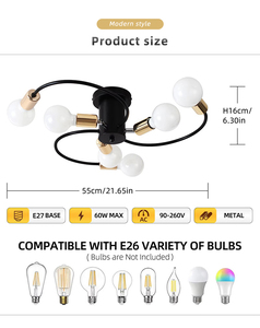 Lámpara Colgante Moderna de Hierro Negro con Múltiples Cabezales E26 de Tamaño Mediano para Comedor/Sala de Estar - Product Image 2