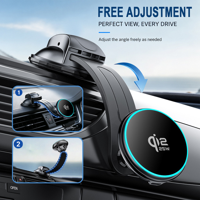 Wholesale for 25W Magnetic Fast Wireless ABS Plastic Car Charger for Phone Holder 360 Rotatable Suction Cup Stand for Mobile