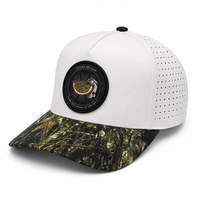 Casquette de baseball personnalisée à 5 panneaux, camouflage blanc bicolore, avec étiquette ronde, patch en daim, perforations découpées au laser, chapeau de golf, Gorras