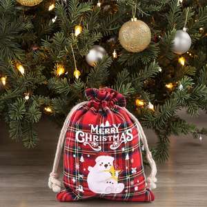 Nouvelle pochette en coton à carreaux de Noël, sac à cordon, cadeau, bonbons, bijoux, pochette pour cadeau de Noël - Product Image 6