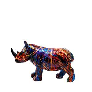 Nouvelle Décoration Créative Nordique en Forme de Rhinocéros Coloré pour la Maison, le Salon, le Bureau – Sculpture Animale en Résine Époxy, Art Populaire Artisanal - Product Image 5