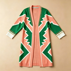 Maglione da Donna Personalizzato OEM ODM, Manica Lunga con Motivo Lavorato a Maglia e Perline, Abbigliamento Femminile, Cardigan Lungo Lavorato a Maglia Abbinato a Abito <span class=keywords><strong>Midi</strong></span> - Product Image 3