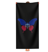 Serviette de plage drapeau d'Haïti, serviette légère en microfibre absorbante avec drapeau national d'Haïti pour les sports de plein air