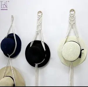 منظم قبعة حبل قطني مصنوع يدويًا على الطراز البوهيمي-تخزين وتزيين مثاليين للتعليق على الحائط لمنزلك!